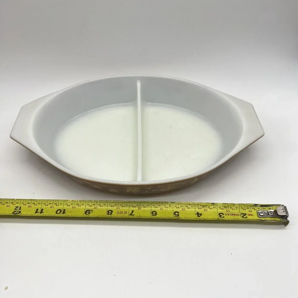 Pyrex #12 Divided Dish Early American Gold on Brown 1.5 qt 1962-71 Vintage